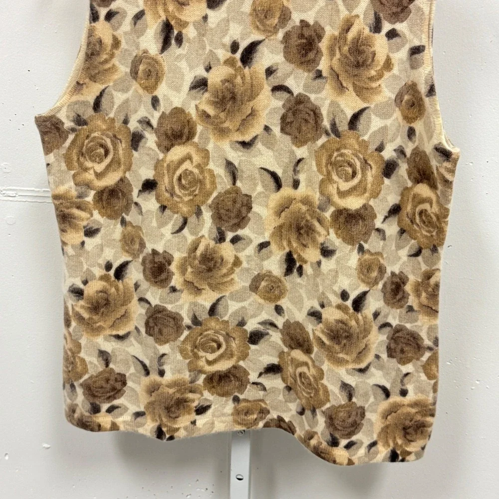 Liz Claiborne Lizsport Wool Angora Rabbit Sweater Vest XL Neutral Rose Floral